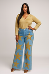Golden rhinestone Starburst Wide-Leg Denim(BOTTOM)