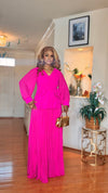 LONGSLEEVE PLEATED MAXI DRESS(PINK)