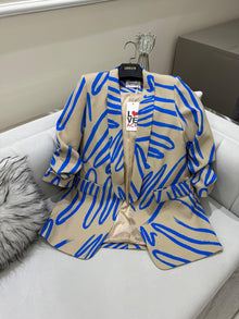  Bold Print Contrast Blazer(blue)