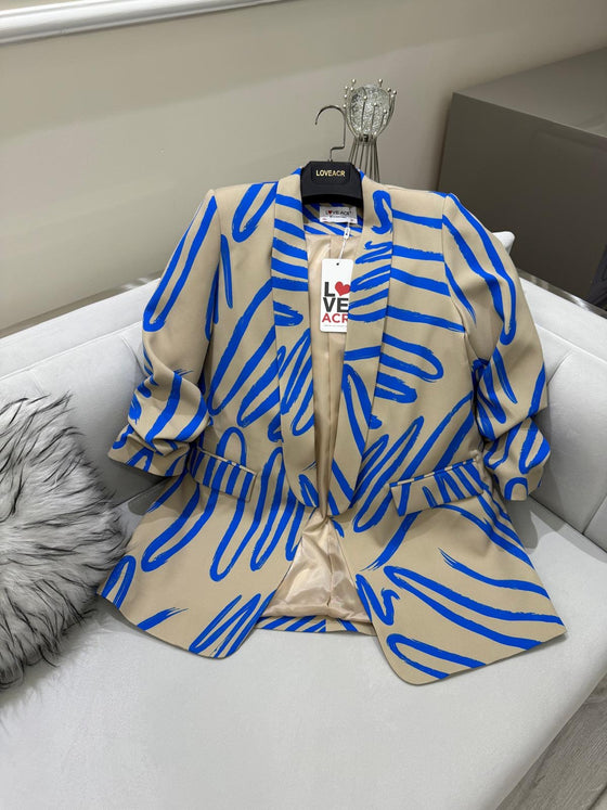 Bold Print Contrast Blazer(blue)