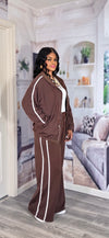 3-Piece Luxe Stretch Tracksuit Set – Brown