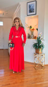 LONGSLEEVE BELTED MAXI DRESS(RED)