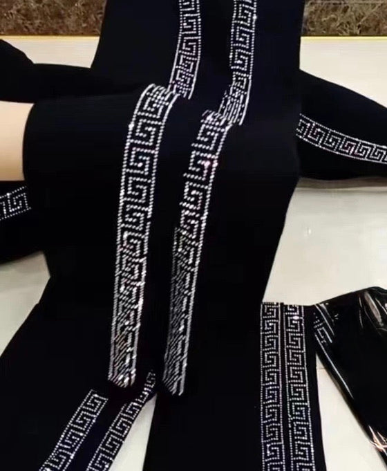 Black Luxe Greek Key Crystal Jeggings(bottom)