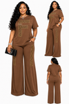 Royal Gold Crystal Palazzo Set(Caramel)