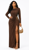 Sparkly Rhinestone Embellished Bodycon Gown
(Brown)