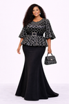 Aurelia Empress Couture Maxi Dress | Luxury Peplum Puff Sleeve Evening Gown(Black)