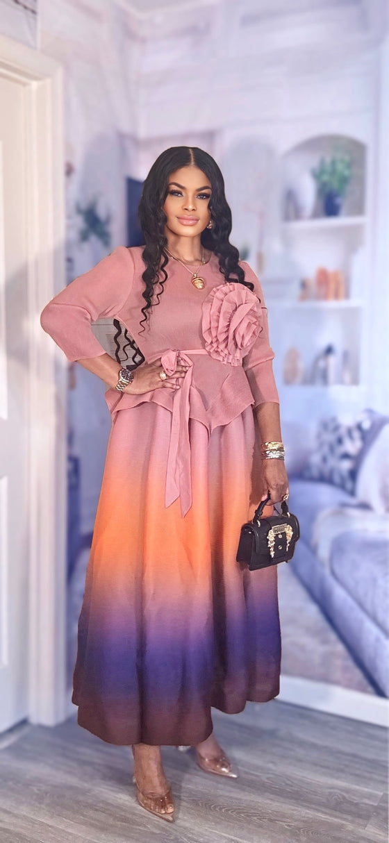 OMBRÉ  MIYAKI BELTED  DRESS(PINK)