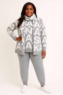  Luxury Lettered Knit 3- Piece Set – Gray Edition