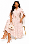 Elegant Belle Belted Flare Midi Dress(Peach)