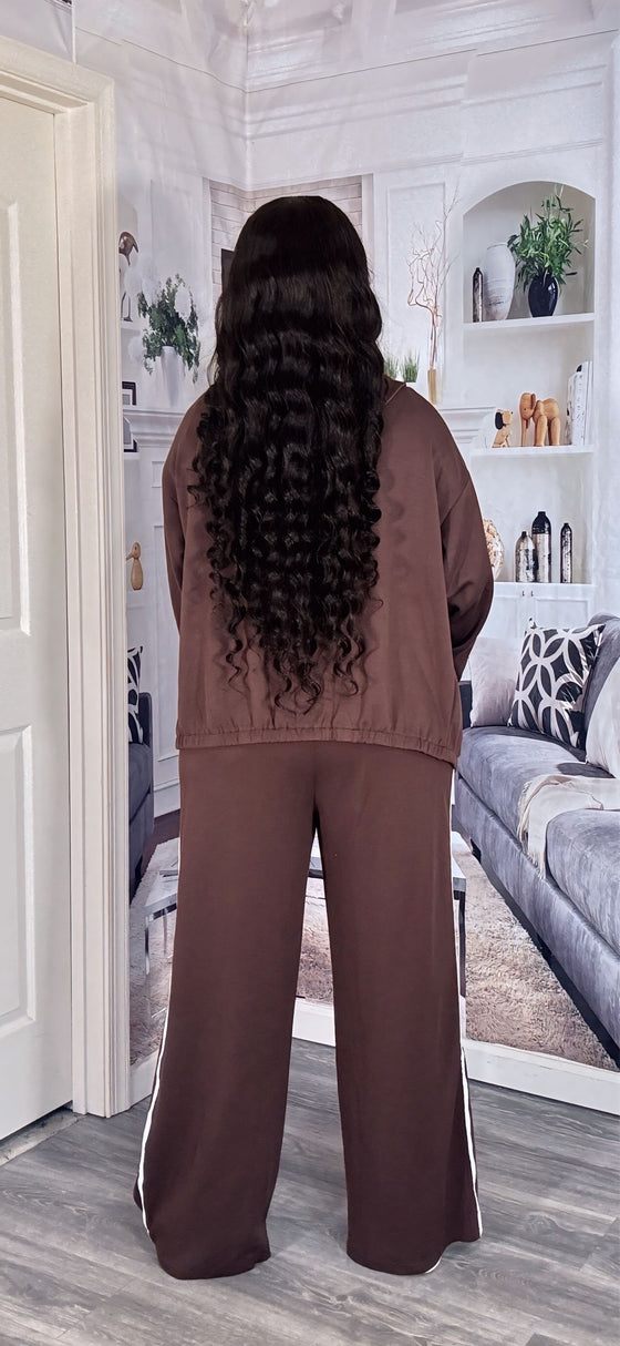 3-Piece Luxe Stretch Tracksuit Set – Brown