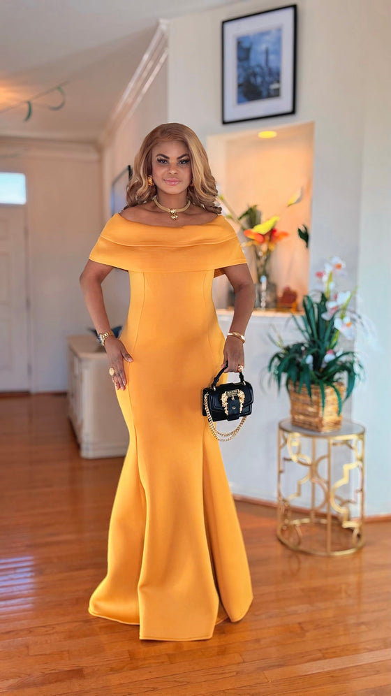 OFF SHOULDER MAXI DRESS(MUSTARD)