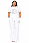 White  Luxe Rhinestone Pant Set