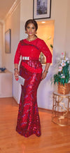 COUTURE SEQUINS FLOOR LENGTH MAXI DRESS(RED)