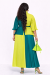 Two-Tone Royal MIYAKI Pleated Skirt Set(GREEN/LEMON)