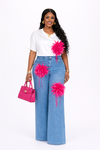 Pink Feather Bloom 2piece Denim Set