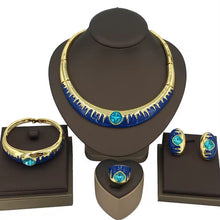  HIGH QUALITY BLUE/GOLD PLEATED NECKLACE SET.