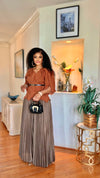Luxe Pleated Set MIYAKI belted  Top & pleated pant Set(BROWN)