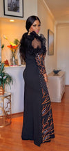 RUCHED/RHINESTONE FRONT SLIT MAXI DRESS(BLACK)