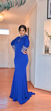 LONG-SLEEVE GEMSTONE FLOORLENGHT MAXI DRESS(ROYAL-BLUE)