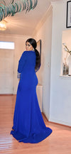 LONG-SLEEVE GEMSTONE FLOORLENGHT MAXI DRESS(ROYAL-BLUE)