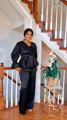  Noir Royale Ruffle Pant Set(Black)