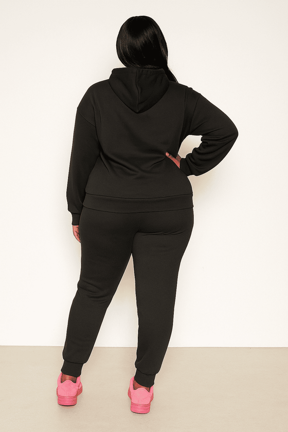 Work Mode Sequin Hoodie Jogger Set – Black & Pink