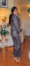 Rhinestone 2Piece animal print joggers pant set(Gray)