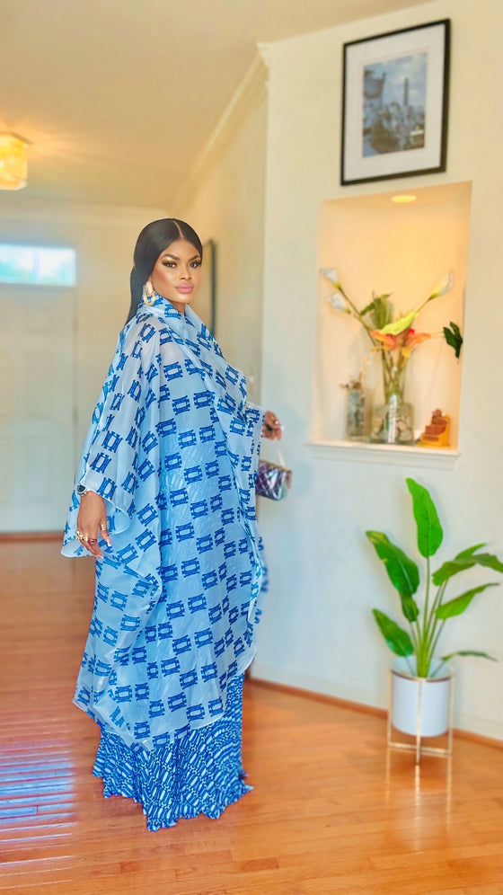 Blue Draped Blouse & Pleated Skirt Set 💙✨