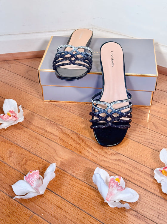 CHRISTBELLA OMBRÉ RHINESTONE SLIPPERS(SILVER-BLACK)