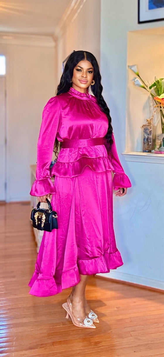 Fuchsia Elegance Peplum Belted Skirt Set 💗