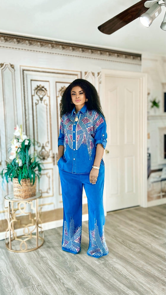 2 piece Crystal Pathway Denim pant Set(PREORDER)