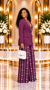 THE HERITAGE PRINT WIDE-LEG PANT SUIT SET(PLUM)