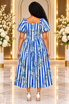 THE BLOOM STRIPE CORSET MIDI DRESS(Blue)