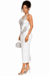 Scarlet Luxe Crystal Bloom Bandage Dress(white)