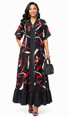 Iconic Flow Maxi Dress – Noir Red Stroke