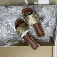  Gold Square-Toe Statement Slide Sandals