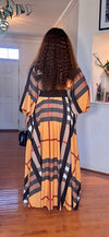 PLAID/BELTED FLOOR LENGTH MAXI DRESS