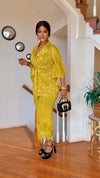 FRINGE MIYAKI BELTED SKIRT SET(LEMON-YELLOW)