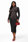 Ruby Royale Rhinestone Bandage Midi Dress(Black)