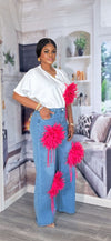 Pink Feather Bloom 2piece Denim Set