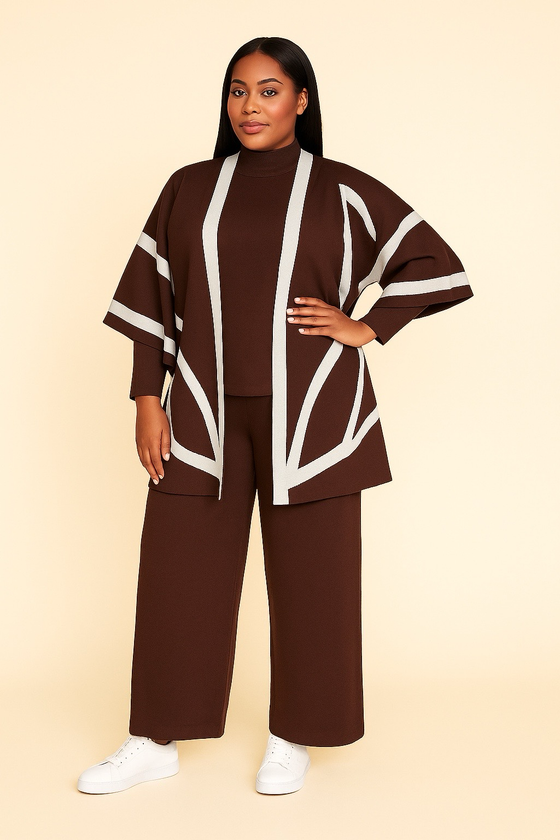 Premium Knit 2-Piece Sweater Set with Printed Shawl.