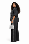 Noir Crystal Luxe Denim Palazzo Set(Black)