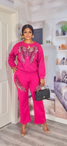  Angel Wings Sequin Jogger Set – Hot Pink