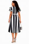 Charm Belted Midi Dress(White/Black)
