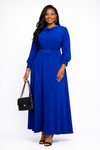Regal Flow Belted Maxi Dress(Royal Blue)