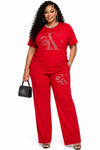 Royal Luxe Crystal Pant Set(Red)
