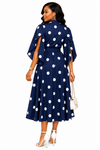 Elegant Belle Belted Flare Midi Dress(Navy)