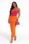 Rosé Bloom Bandage Midi Dress(Orange)