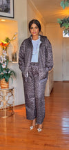 Rhinestone 2Piece animal print joggers pant set(Gray)