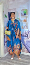 Luxe Royal Satin Kaftan Dress(skyblue/Brown)